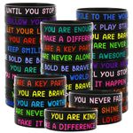 JUNEBRUSHS 64pcs Motivational Silicone Bracelets Bulk Black Colored Inspirational Rubber Wristbands for Student Teacher Back to School Gifts Classroom Reward Birthday Party Favor (16 Designs)