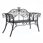 HLC Metal Antique Garden Benches Clearance Outdoor wrought iron Bench 2 Seat with Decorative Cast Iron Backrest Iron Cast Aluminium Bench for Garden,Patio, Porch and Yard Max 250kg (Black)