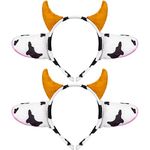 Bofeiya 2 Pack Cow Ears Headband Soft Plush Cow Ear and Horn Hair Hoop Hairband, Cow Ears Costume Accessories for Girls and Women Cosplay Party Daily Decoration