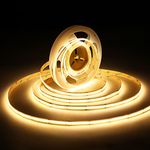 TORCHSTAR LED COB Strip Lights, Uniform Glow Bendable Tape Lights, 16.4 ft Cuttable Light, 3000K Warm White, 5400lm, 504LEDs/M, Flexible Cabinet Rope Lighting for Home, Bookcase, Counter, Bedroom