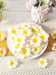 TIED RIBBONS 30 Pcs Artificial Flower for Pooja Room Decoration Foam Plumeria Hawaii Flowers Frangipani Beach Floating Flower for Home Pooja Room Office Necklace Garland DIY Craft Wedding Gift Items