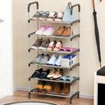 Lukzer 6-Tier Shoe Storage Rack | Space-Saving Free-Standing Organizer for Shoes | Ideal for Front Door, Closet, and Bedroom (Silver/119x56.5x28 cm)