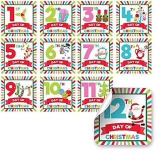 12 Days of Christmas, Christmas Countdown, Advent Themed Gift Tag Stickers, Set of 12 2.5 X 2.5 Square Gift Labels by Amanda Creation