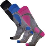 Pure Athlete Elite Wool Ski Socks Boys Girls - Kids Youth Snowboard Skiing Warm (XS-S, 3 Pairs - Black-Blue-Neon Pink)