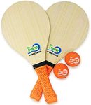 Frescobol Set, 2 Vero Wood Paddles, Premium Orange Padded Grips, 2 Official Orange Balls, Beach Tote-Bag