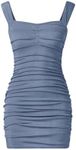 OYOANGLE Girl's Rib Knitted Sleeveless Ruched Strap Bodycon Pencil Mini Tank Dress Summer Casual Dresses Dusty Blue 9 Years