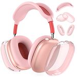 Silicone Case Cover for AirPods Max Headphones, Clear Soft TPU Ear Cups Cover/Ear Pad Case Cover/Headband Cover for AirPods Max (2024/2020), Transparent Accessories for Apple AirPods Max (USB-C), Pink