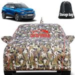 AUTOUNIKO Waterproof Car Body Cover for Tata Punch with Mirror and Front Antenna Pocket and Soft Cotton Lining (Full Bottom Elastic Triple Stitched) (Jungle Print with Red Piping)