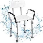 COSTWAY Shower Chair, 6 Levels Adjustable Tub Shower Stools with Detachable Backrest and Handrails, Elderly Handicap Disabled Non-Slip Bathroom Bathtub Seat Chairs