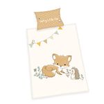 Herding Forest Friends Bedding Set, MADE IN GREEN by OEKO TEX, Pillowcase approx. 40 x 60 cm, Duvet Cover approx. 135 x 100 cm, With Button Closure, 100% Cotton/Flannel, White/Brown