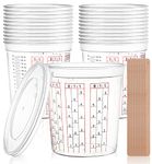 Yesland 12 Pack Paint Mix Cups with Lids and Sticks - 64 Oz Graduated Paint Mixing Cups Plastic Epoxy Measuring Cups with Calibrated Mixing Ratios on Side of Cup for Activators, Thinner, Resin