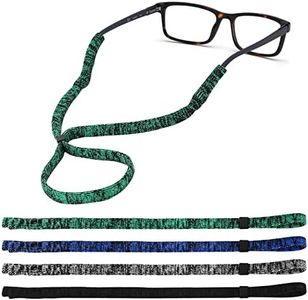 Sport Eye Glasses Cord Chain, 4Pcs Anti-Slip Sunglasses Strap, Spandex Adjustable Reading Glasses Cords Neck Hanger, Unisex Glass Cord Lanyard for Reading Sports Outdoor （Blue Green Gray Black）
