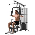 Soozier Home Gym, Multifunction Gym Equipment Workout Station with 100Lbs Weight Stack for LAT Pulldown, Leg Extensions, Preacher Bicep Curls, Triceps Pulldowns, Chest Press, Black