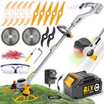 WeeLun Garden Strimmer Electric & Edger，21V Grass Strimmers Cordless 4.0Ah Battery And Fast Charger, 5 Types Blades, Adjustable telescopic handle，for Garden Brush Cutter Clearing Weeds