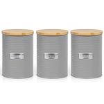 EHC Set of 3 Tea, Coffee & Sugar Canister Storage Jars Container Set, Grey