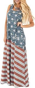 Spadehill Womens 4th of July American Flag Print Striped Star Sleeveless Swing Loose Tank Maxi Dresses US Flag M