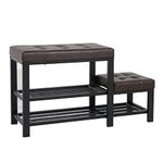 soges 35.4inch PVC Shoe Bench Storage Bench Hallway Shoe Bench Entryway Bench Shoes Rack with Bench, Brown, WXQS-10A-111ZM-CA