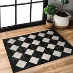 Lahome 2x3 Checkered Rug Washable Door Mats Indoor Non-Slip Entryway Rugs, Black Small Kitchen Rug Mat, Moroccan Trellis Modern Throw Carpet Indoor Door Mat for Entrance Bathroom (Black, 2x3)