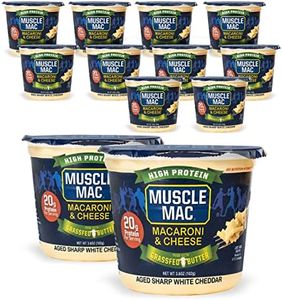 Muscle Mac Microwavable Macaroni & Cheese Cups - Aged Sharp White Cheddar Cheese - Made With Real Cheese & Butter from GrassFed Cows - Vegetarian-Friendly Pea Protein - 3.6 oz. (Pack of 12)