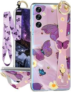 Trendy Fun Butterfly for Samsung Galaxy A13 5G Case with Wrist Strap for Girls Women Girly Pretty Wristband Lanyard Design Fashion Funny Cool Kawaii Aesthetic Phone Cases Cover for Galaxy A13 5G