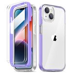 COOLQO Compatible for iPhone 14/iPhone 13 Case 6.1 Inch, with [2 x Tempered Glass Screen Protector] Clear 360 Protective Full Body Coverage Silicone Military Grade Shockproof Phone Cover Purple