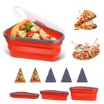 Reusable Pizza Storage Container, Adjustable Expandable Silicone Pizza Box Container with Reheatable Serving Trays Leftover Pizza Storage Container (Red)