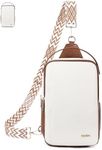 Telena Large Crossbody Bags for Women, PU Leather Sling Bag Fanny Packs for Women Cross Body with Hands Carry Strap Beige with Brown