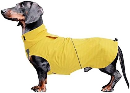 Dachshund raincoat, sausage rain coats, suitable for dachshunds corgi weiner, dog waterproof coat with reflective stripe underbelly protection - Yellow - XL