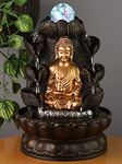 VIVARS Lord Buddha Tabletop Polyresin Indoor Outdoor Water Fountain with LED Lights for Home Decor Decoration Showpiece Gifts (TC-Buddha-1)