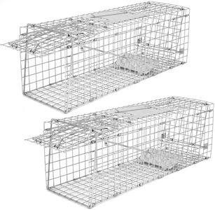 Qualirey 2 Pack Live Animal Trap Cage 17 x 7.09 x 8.27 Inch Cat Trap Cage Foldable Steel Humane Catch and Release Animal for Groundhog Squirrel Raccoon Mole Gopher (Silver)