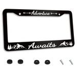 Adventure Awaits License Plate Frame Stainless Steel Car Accessories Personalized License Plate Cover Fits Standard U.S. Vehicles Size: 12.2 x 6 Inches for Men Women Gift