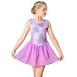 boruizhen Girls Ballet Dress Sparkle Sleeveless Gymnastics Leotards with Skirt Gradient Color Dance Outfit for Kids 6-8 Years Purple