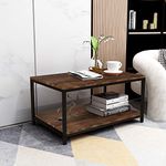 HOMERECOMMEND Coffee Table Snack End Tables Industrial Sofa Table Vintage Cocktail Wood Console Table with Storage Shelf and Metal Frame for Home Living Room Brown