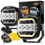 Auxbeam 5In LED Offroad Lights Ultra-Wide Series, 270° Side Shooter Driving Pods with White/Amber DRL+Turn Signal Light, 174W 20400LM Spot Flood Combo Cube Fog Light with Yellow/Black Cover