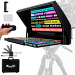 TELEPROMPTER PAD iLight PRO 14" iPad 12.9 Tablet Prompter for Apple Android Windows Mac - Kit with Remote Control Hardcase APP, Large Screen Professional Autocue Multicam Beamsplitter Glass Made in EU