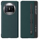 Gruattreay Compatible with Huawei Mate X3 Case Leather Smart View Windows Protection with Touch Pen Slot Flip Cover for Mate X3 5G (Green- with Pen)