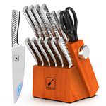 Knife Set,imarku 14PCS Knife Sets for Kitchen with Block,One-Piece Kitchen Knife Set with Built-in Sharpener,Stainless Steel Chef Knife Set with Lightning Stripes Handle,Dishwasher Safe