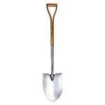 Kent & Stowe Stainless Steel Pointed Spade, Traditionally-Styled Garden Spade with Extended Shank and Large Tred, All Year Round Garden Tools Made from Stainless Steel and Ash Wood