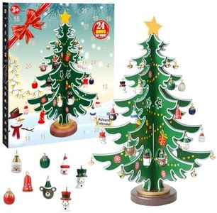 Kiwinvou Christmas 24 Days Countdown Advent Calendar with Wooden Christmas Tree,Mini Snowman Santa Stuffed Decoration for Xmas Party Favor Gifts Classroom Prizes