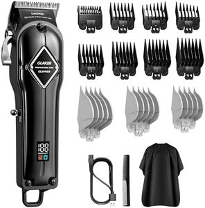 GLAKER Hair Clippers for Men - Cordless Professional Barber Clipper Hair Cutting Kit with 11 Guide Combs for Haircut, Trimming & Grooming (Black)