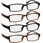 9501HP Classic Rectangular Reading Glasses for Men and Women; Full Frame Resin Readers with Acrylic Lenses; 4 pk - 2 Black, 2 Tortoise - 3.00