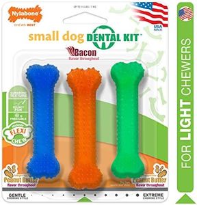 Nylabone Flexi Chew Moderate Dog Dental Chew Toy Bones Triple Pack, Peanut Butter & Bacon, X-Small/Petite (3 Count)