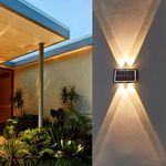 LITVERSE Solar Lights for Outside Solar Fence Lights Outdoor Up and Down Solar Wall Lights for, Garden,Home Decor, Courtyard and Balcony Decoration, Auto on Off 4 LEDs (ABS,Warm Light)