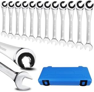 LOSCHEN 12pcs/set 8-19mm Metric Ratcheting Wrench Combination Wrench Set with 72 Teeth, Chrome Vanadium Steel Tubing Ratchet Spanner（US and European Patents）