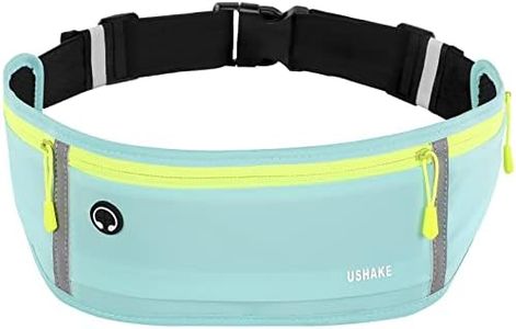 USHAKE Slim Running Belt, Workout Fanny Pack for Men Women,Exercise Waist Pack for Apple iPhone Holder, Runner Belt for Running Walking Cycling Camping Gym, Mint blue, One Size, 3 Bags/Mint Blue