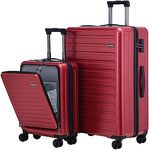 TydeCkare 2pcs 20/24" Luggage Set Lightweight Hardshell, Only 20" Carry On 21.65 * 15.35 * 7.87" Cabin Suitcase with Front Pocket, 24 Inch 17.7 * 10.2 * 26" Checked Luggage, YKK Zipper, TSA Lock, Red