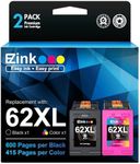 E-Z Ink Remanufactured Ink Cartridges Replacement for HP62XL HP62 Ink to use with HP Envy 5540 5640 5660 7644 use with HP OfficeJet 5740 5741 8040 200 250 Series Printer (2 Pack,1 Black 1 Tri-Color)