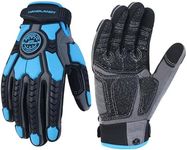 HANDLANDY Anti Vibration Gloves Men Impact Resistant Work Gloves, Padded Palm Grip Heavy Duty Working Gloves (Blue, L)