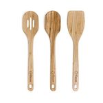 Chef Pomodoro Wooden Cooking Utensils Set 3-Piece, Bamboo | Large 12.5-Inch Wooden Spoons for Cooking, Spatula, Slotted Spoon | Pan Kitchen Frying Set