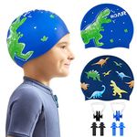 2 Pack Kids Swim Caps Durable Silicone Boys Swim Caps Waterproof Toddler Swimming Cap Bathing Swimming Caps for Children Comfortable Swimming Hats for Long and Short Hair